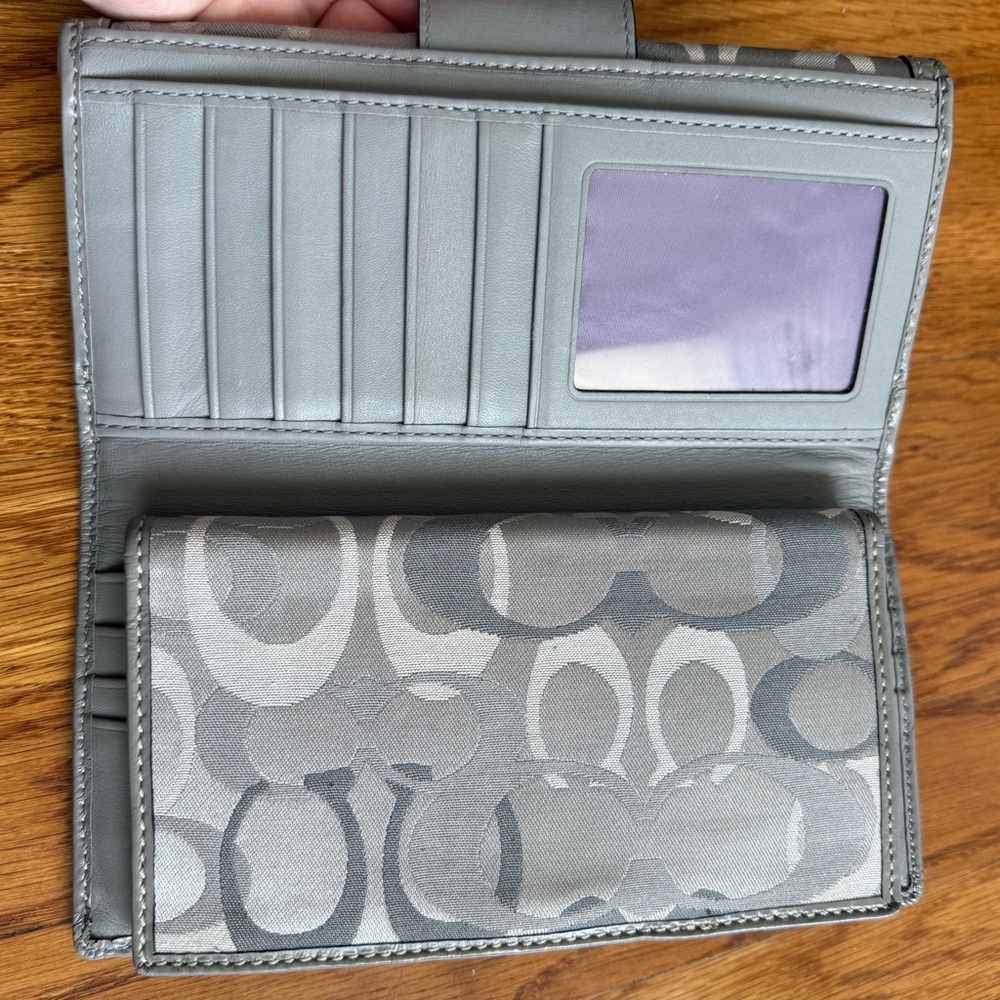 Coach gray silver CC print full size wallet with checkbook holder - Picture 6 of 11